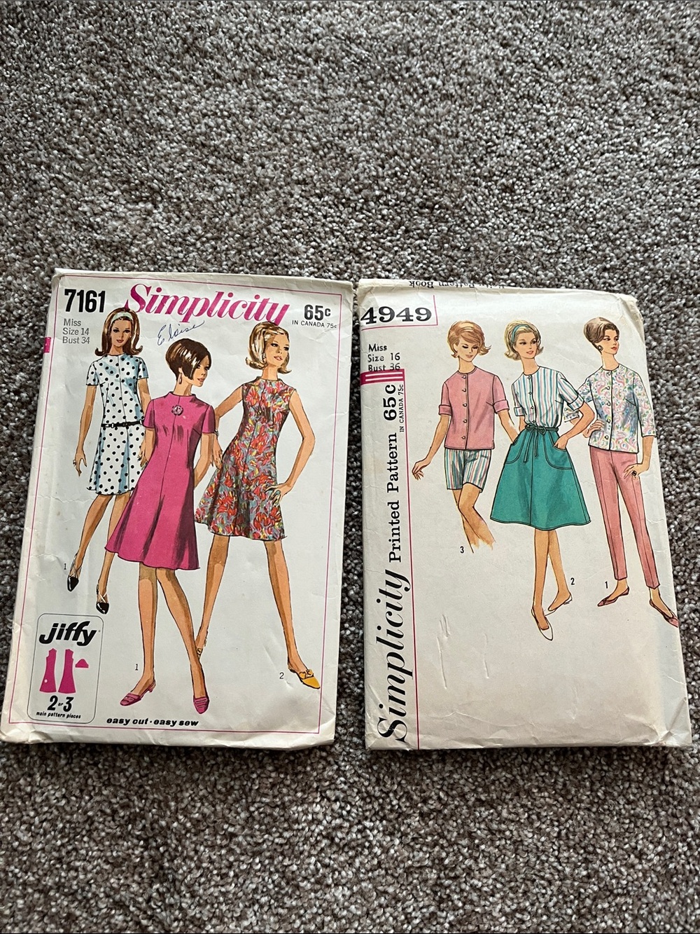 2 Vintage Simplicity Sewing Patterns 4949-7161 Used but Complete +Instructions